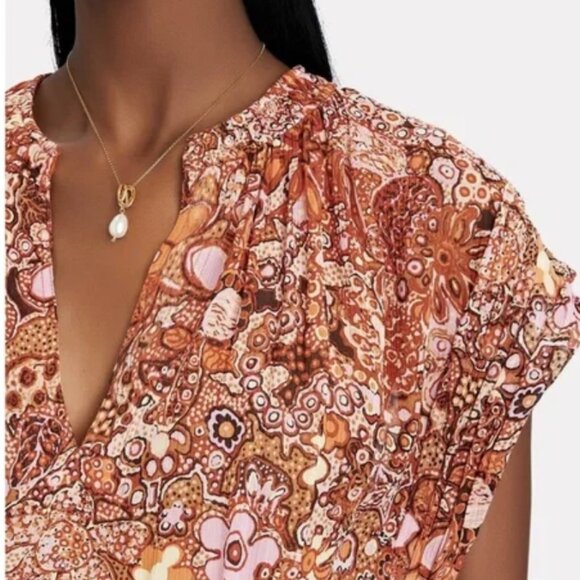 A.L.C. Carly Smocked Print Silk Mini Dress, Size 2 - Picture 8 of 14